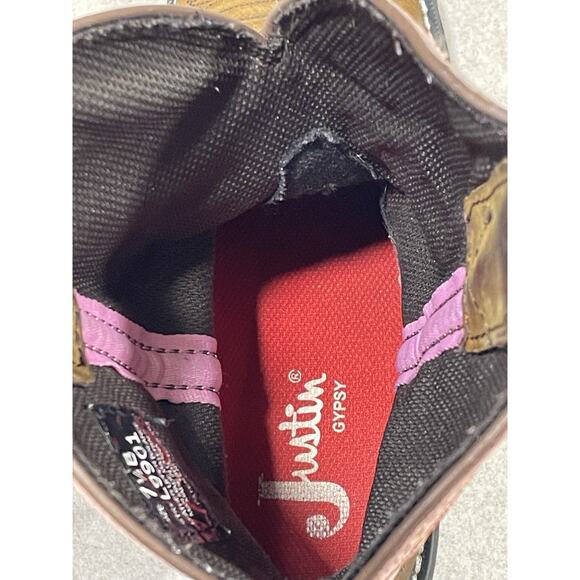 Justin Pink Gypsy Cowboy Western Boots Women's Sz 7.5 B Brown Leather L9901 - Picture 9 of 10